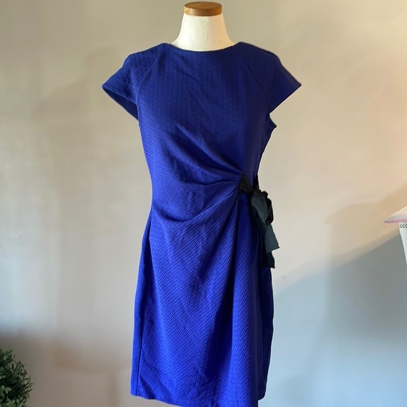 TAYLOR A Pea In The Pod maternity blue textured dress side tie bow zippered L - Picture 1 of 12